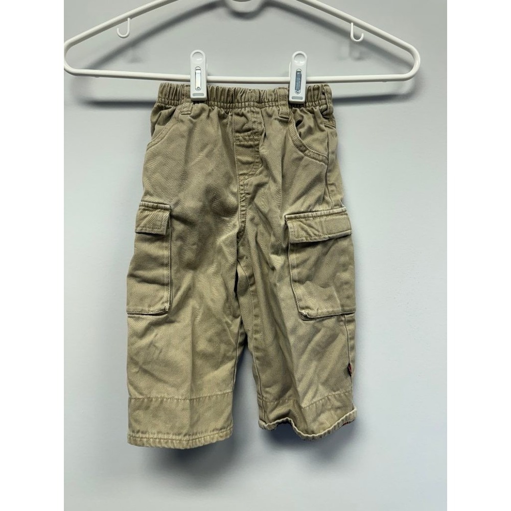 OshKosh Baby Boy‎ Khaki Cargo Pants 12 Months Cotton Plaid Lined Elastic Waist